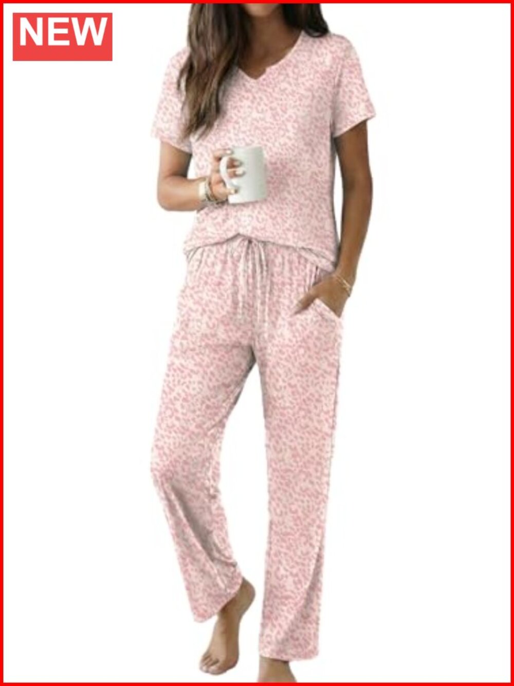 2 Piece Women's Pajama Set Short Sleeve Lounge Set Stretch Print Pants